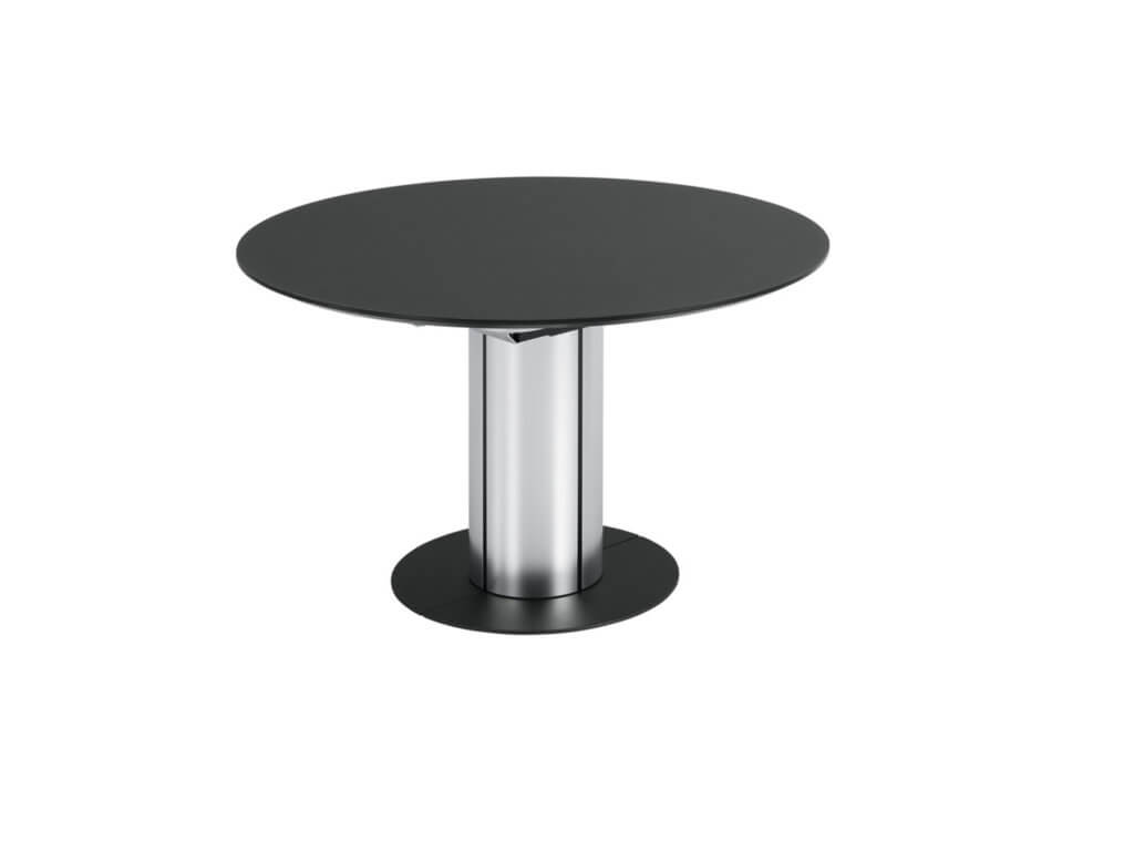 Tisch ELA | Glas rund | Fuss Alu | Fussplatte schwarz lackiert 